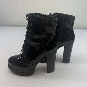 Black Patent Shiny Platform Combat Boots Chunky 5” Heel Size 7 Goth Grunge Rave